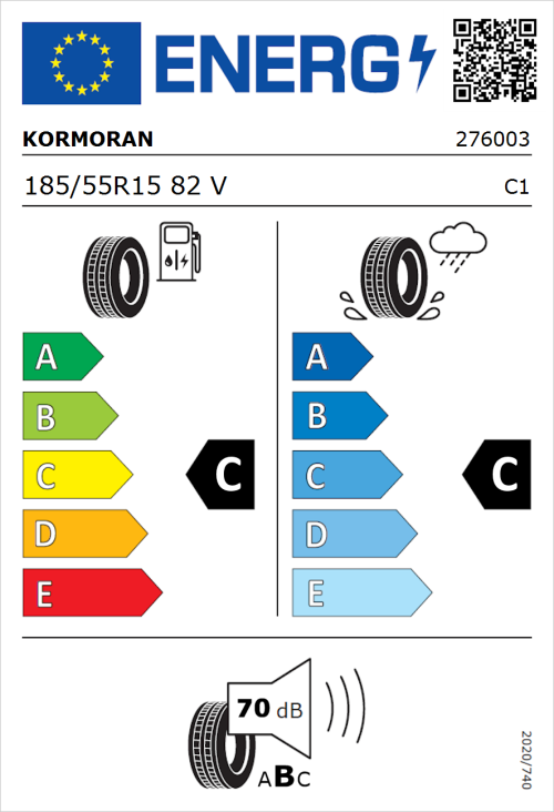 Tyre Label for Kormoran Road Performance 185/55R15 82V