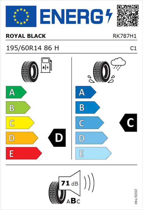 Tyre Label for Royal Black Eco 195/60R14 86H