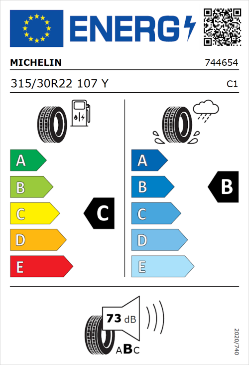 Tyre Label for Michelin Pilot Sport 4 S 315/30R22 107Y
