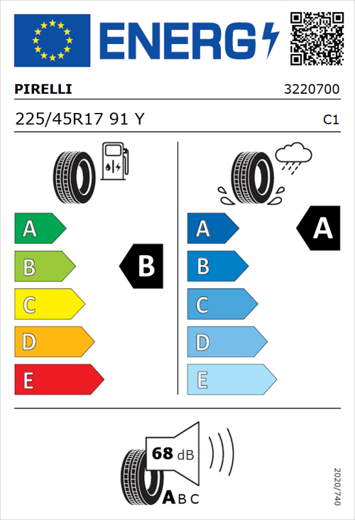 Tyre Label for Pirelli Cinturato P7 (P7C2) 225/45R17 91Y