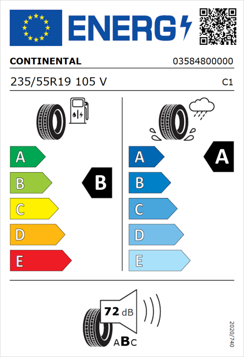 Tyre Label for Continental PremiumContact 6 235/55R19 105V