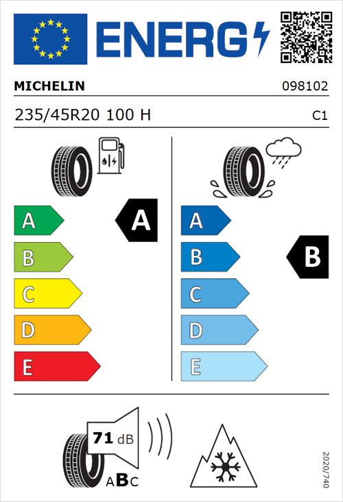 Tyre Label for Michelin CrossClimate 2 235/45R20 100H