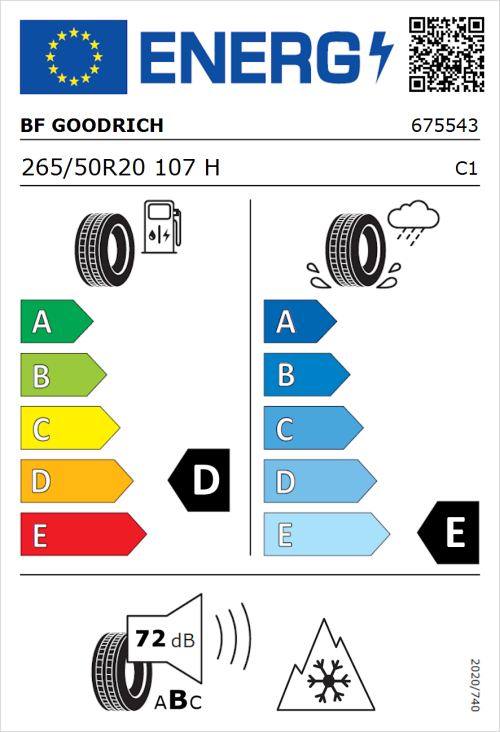Tyre Label for BF Goodrich Trail-Terrain T/A 265/50R20 107H