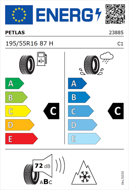 Tyre Label for Petlas Multi Action PT565 195/55R16 87H