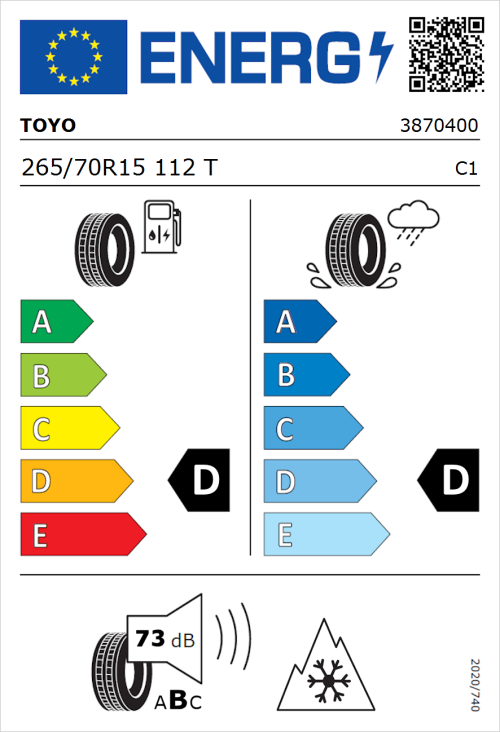 Tyre Label for Toyo Open Country ATIII 265/70R15 112T