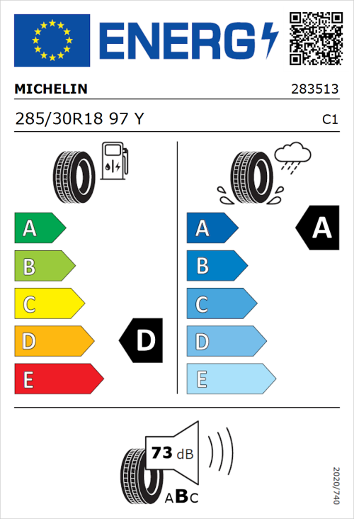 Tyre Label for Michelin Pilot Sport 4 S 285/30R18 97Y