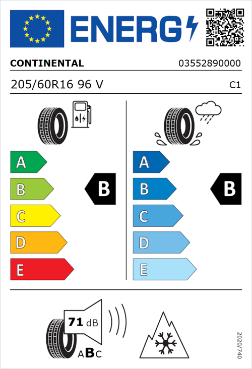 Tyre Label for Continental AllSeasonContact 2 205/60R16 96V