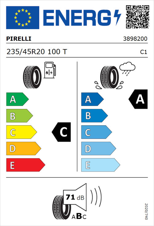 Tyre Label for Pirelli P Zero (PZ4) Sport Car 235/45R20 100T