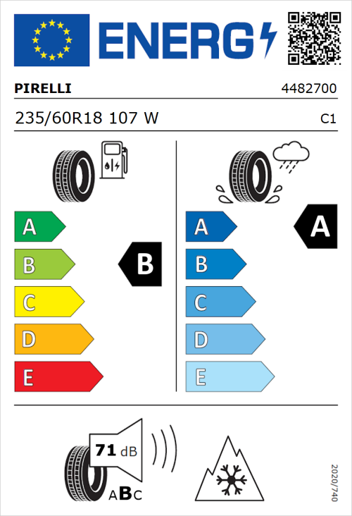 Tyre Label for Pirelli Scorpion All Season SF3 235/60R18 107W