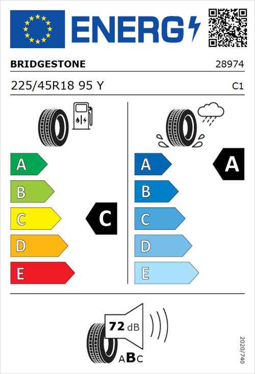 Tyre Label for Bridgestone Potenza Sport Evo 225/45R18 95Y