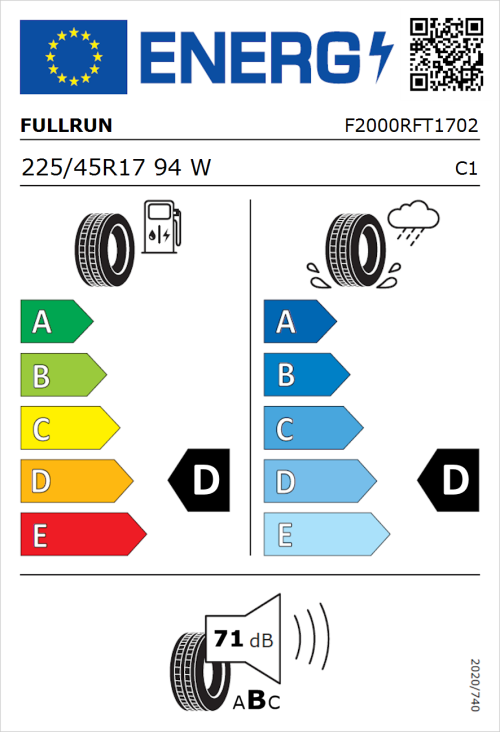 Tyre Label for Fullrun F2000 225/45R17 94W