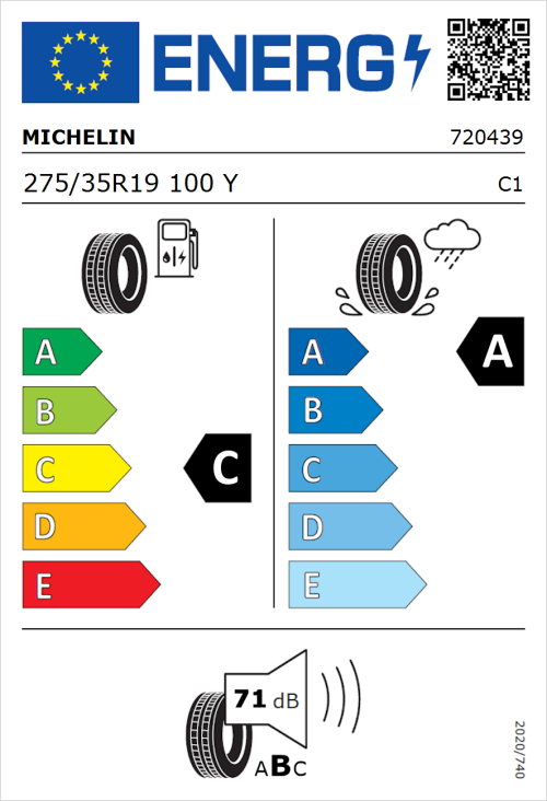 Tyre Label for Michelin Pilot Sport 4 S 275/35R19 100Y