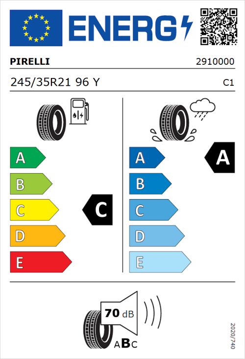 Tyre Label for Pirelli P Zero (PNCS) 245/35R21 96Y